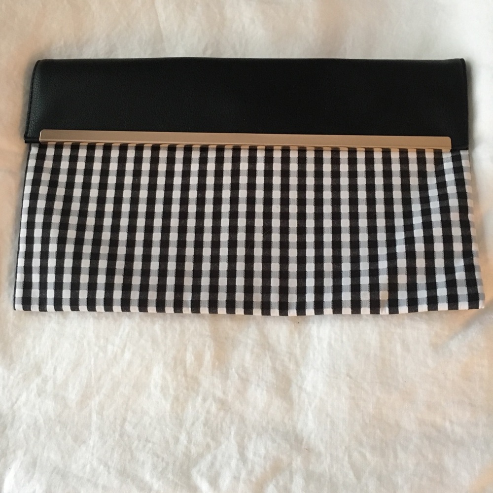 Ann Taylor Checkered Metallic Bar Clutch